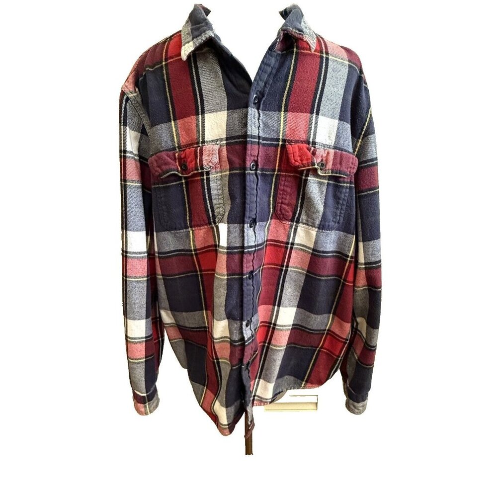 American Eagle Outfitters Mens XLT Cotton Red Blue Plaid Flannel Shirt Shacket